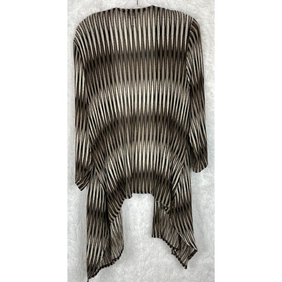 Chico's Size 3 Brown Cream Tan Striped Open Knit Cardigan Long Sleeve Stretch - Picture 6 of 9